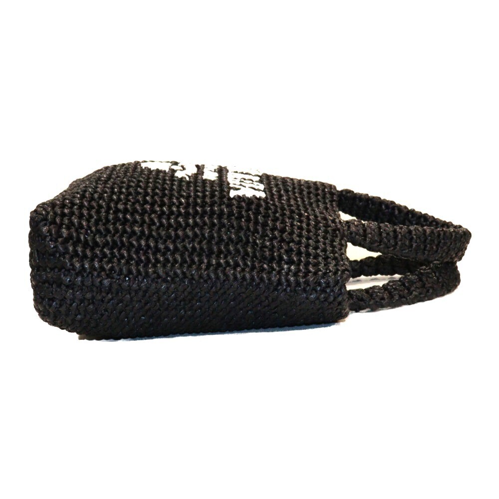 PRADA Raffia Tote Bag Black Basket Handbag Logo - Picture 3 of 7